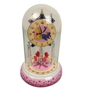 Vintage Disney Winnie The Pooh Anniversary Clock Porcelain Base Glass Dome 9"